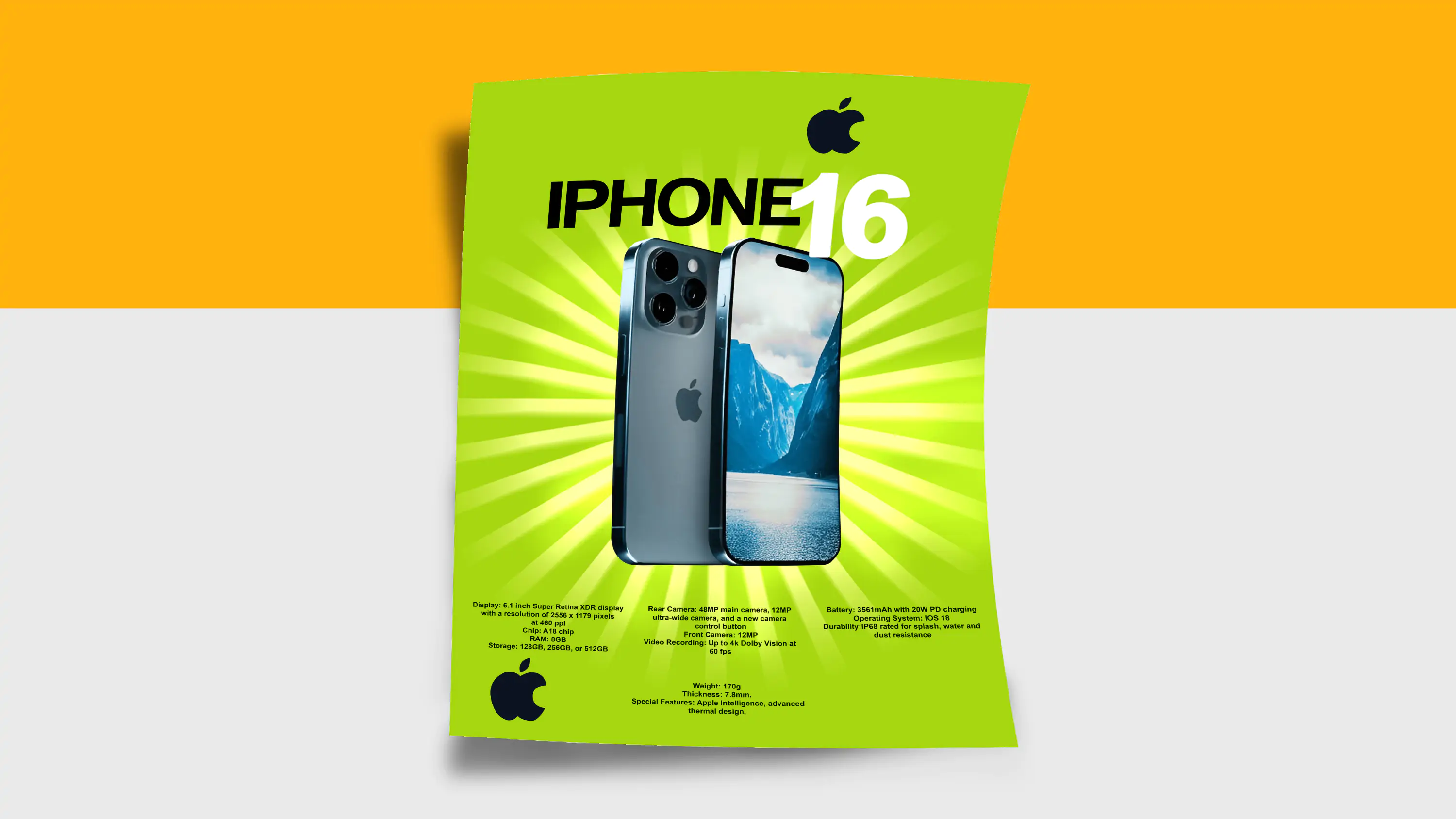 Professional iPhone 16 Flyer with Specifications